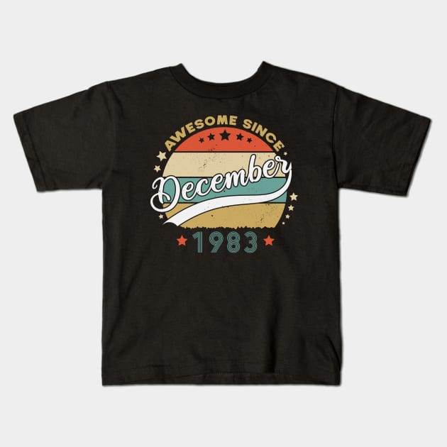 Awesome Since December 1983 Birthday Retro Sunset Vintage Kids T-Shirt by SbeenShirts